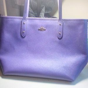Coach  Large  Purple Leather Double Handle  Tote Handbag